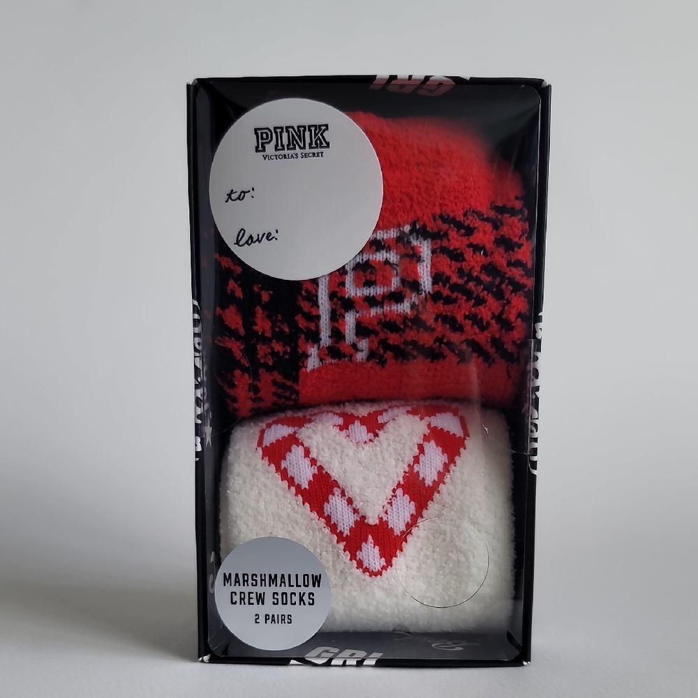 New VS Pink Marshmallow Crew Socks Gift Box, 2 Pairs